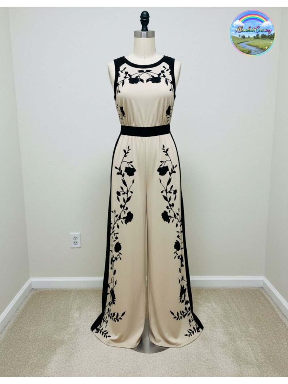 Women's Sleeveless Floral Wide Leg Jumpsuit One Piece Outfit with Pockets